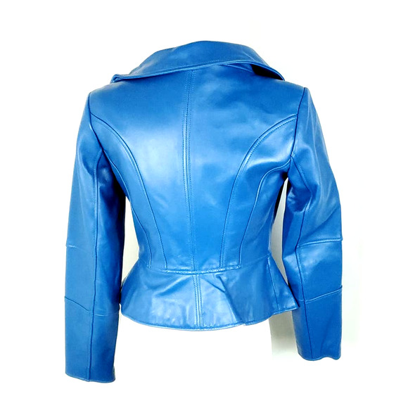 G.I.L.I. Leather Blue Moto Jacket Womens Size 2 - Picture 4 of 7